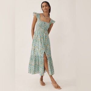Anthropologie Peregrine blue floral midi dress